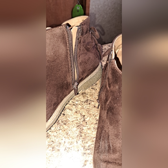 Ladies Comfort View Sienna 7WW Brown Faux Suede, Embroidered Ankle Boots - Picture 3 of 11